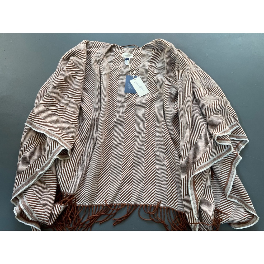 Universal Thread Brown White Chevron Ruana Wrap Fringe OSFM NWT